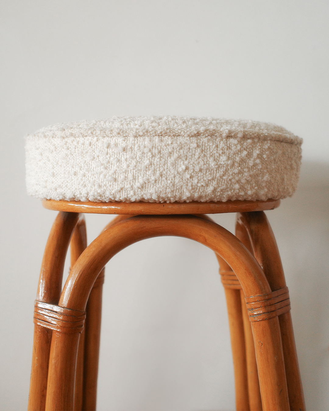 Pair of Bamboo & Boucle Bar Stools