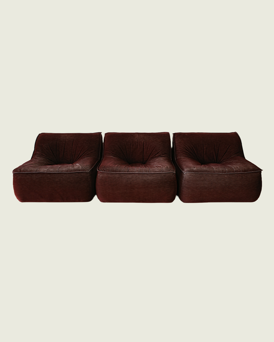 Burgundy Sofa Lounge Chair, Set of 3