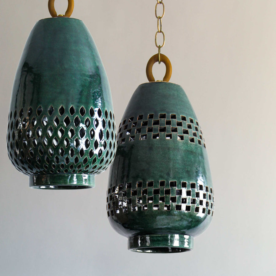 Ajedrez Esmalte Verde Pendant Light