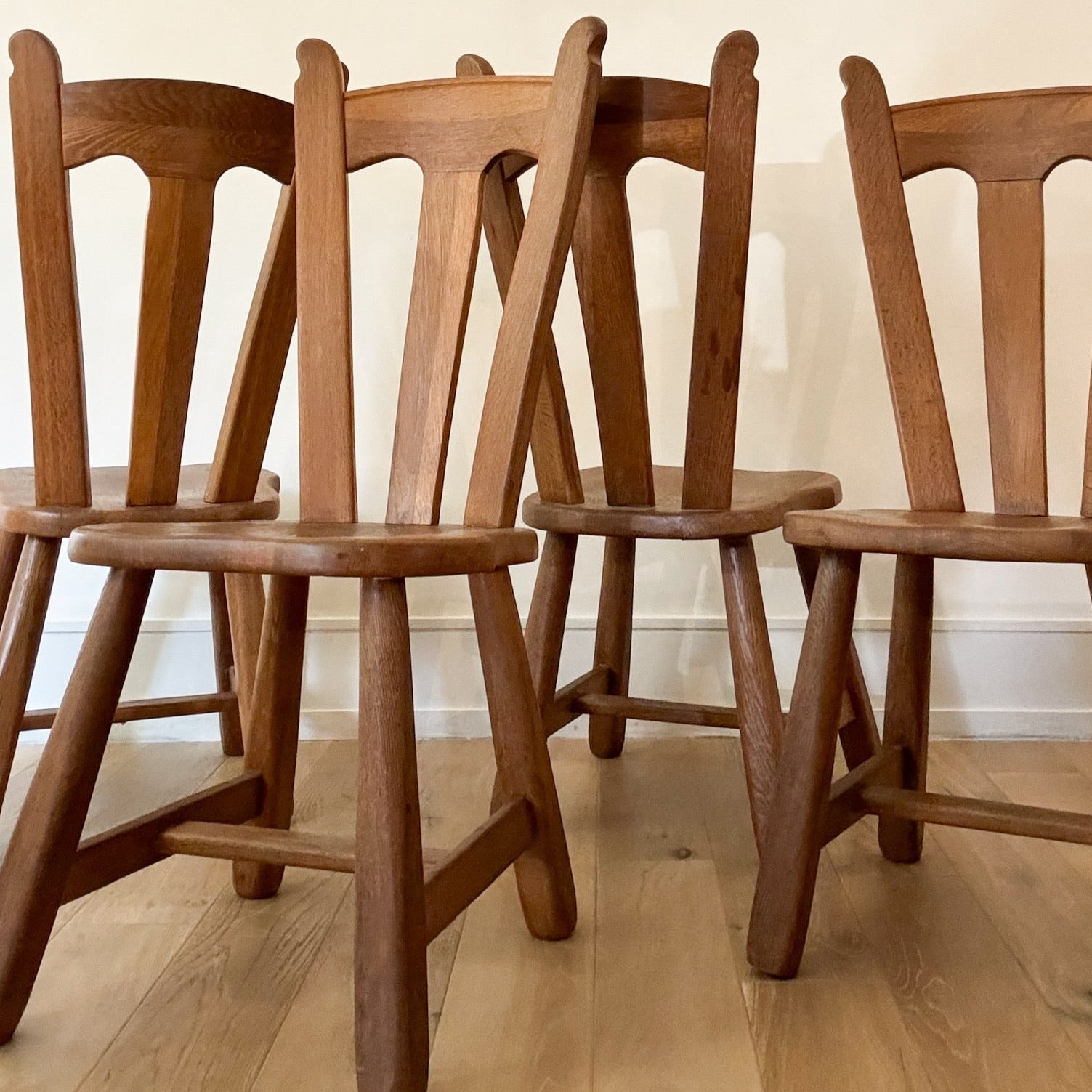 Belgian Brutalist Depuydt Oak Dining Chairs - Set of 4