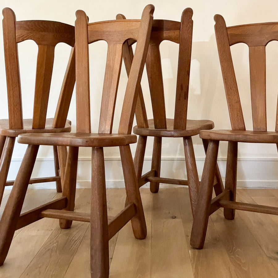 Belgian Brutalist Depuydt Oak Dining Chairs - Set of 4