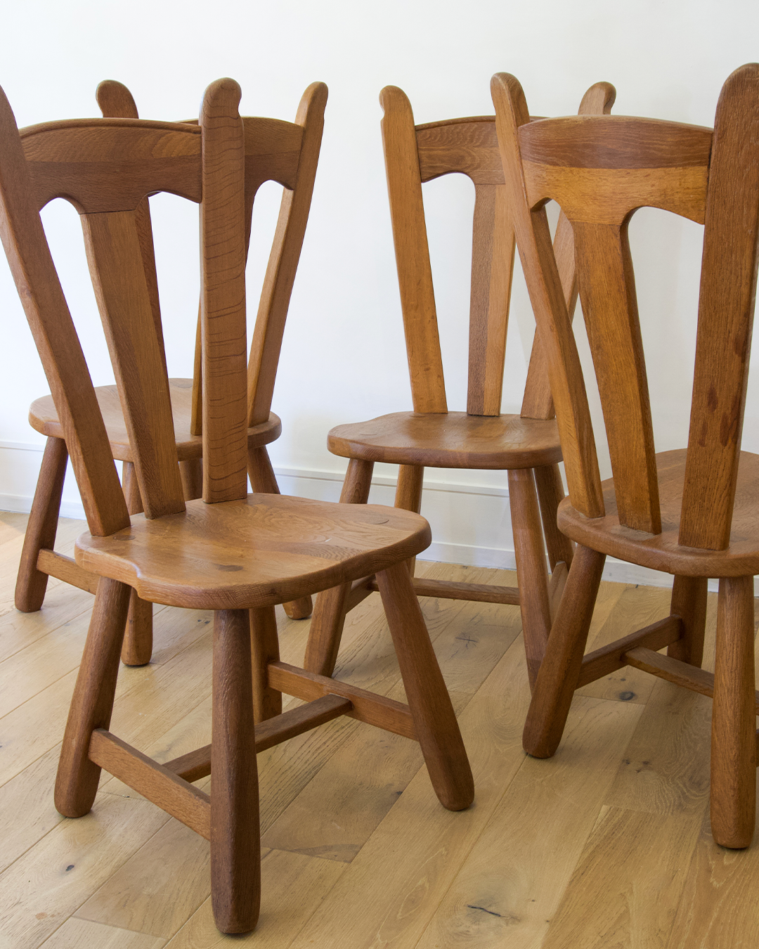 Belgian Brutalist Depuydt Oak Dining Chairs - Set of 4