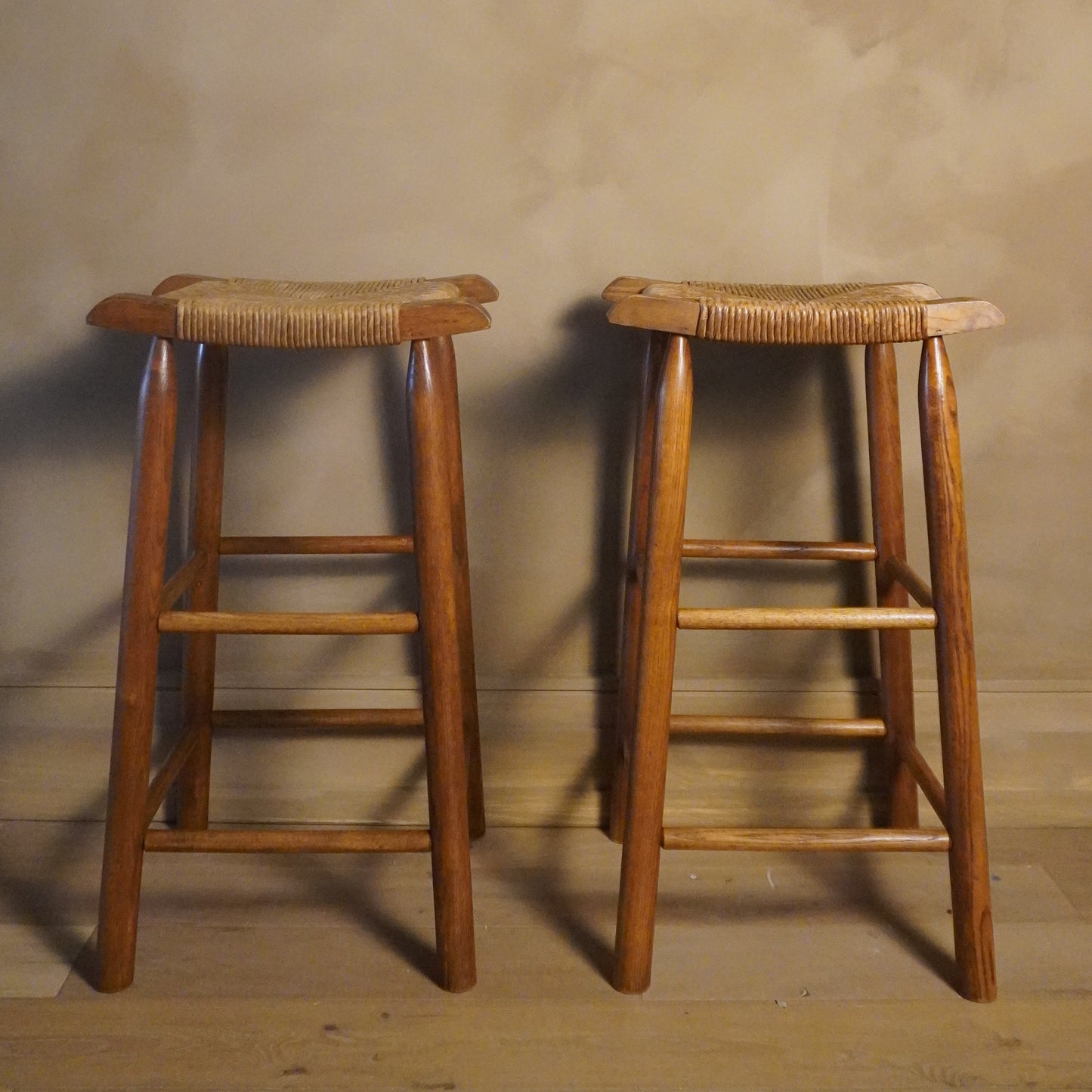 Oak & Rush Stools