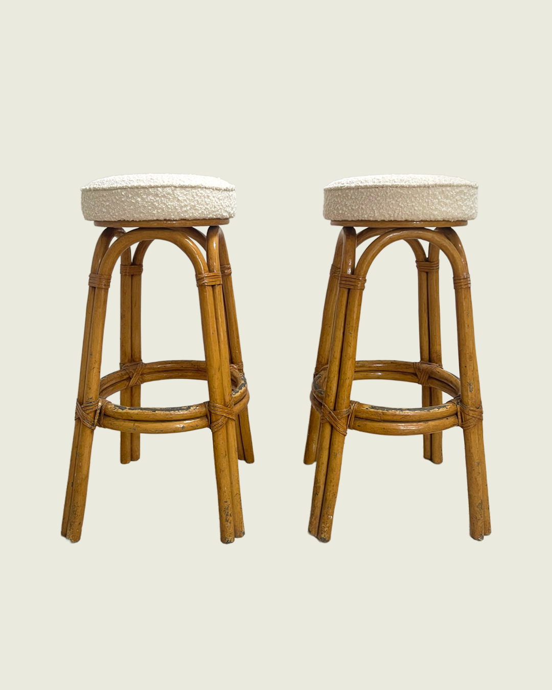 Pair of Bamboo & Boucle Bar Stools